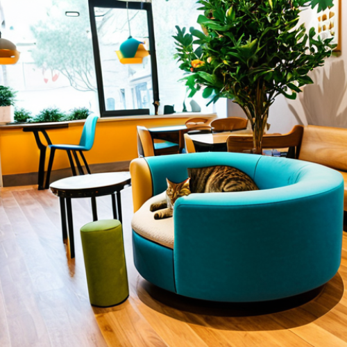 Home 4 Cat Cafe Serenity**
"A cozy and inviting cat cafe interior, filled with comfortable chairs and playful cat trees. Patrons are fully clothed in modest, everyday attire, gently interacting with relaxed and happy cats. Soft, warm lighting creates a peaceful atmosphere. Safe for work, appropriate content, fully clothed, family-friendly, perfect anatomy, natural proportions, professional photography, high quality."
**